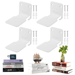 homakover invisible floating bookshelves, heavy-duty book organizers, wall mounted bookshelf, iron storage shelves for bedroom, living room, office (small) (4 pieces, white)