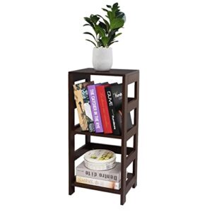 small bookshelf for small spaces, 3 tier book shelf organizer, wooden narrow bookcase, short bookshelf for bedroom, living room, home, office (13" w x 11" d x 29" h, dark brown)