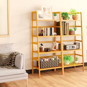 Bamboo Bookshelf - Narrow Ladder Shelf with Adjustable Height for Plants and Books - Ideal for Bathroom, Living Room, Bedroom and Kitchen