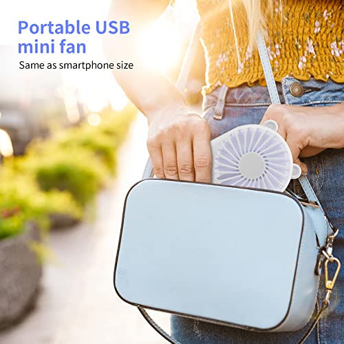 Handheld Mini USB Fan, Portable USB Pocket Fan Rechargeable with Holder, 3 Speeds Adjustable Design suitable for Kids Girls Women Men Indoor Outdoor Travelling