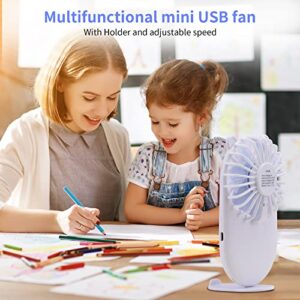 Handheld Mini USB Fan, Portable USB Pocket Fan Rechargeable with Holder, 3 Speeds Adjustable Design suitable for Kids Girls Women Men Indoor Outdoor Travelling