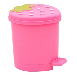 nuobesty mini desktop wastebasket with lid small strawberry countertop trash can tiny plastic garbage bin for office bathroom bedroom makeup waste pink