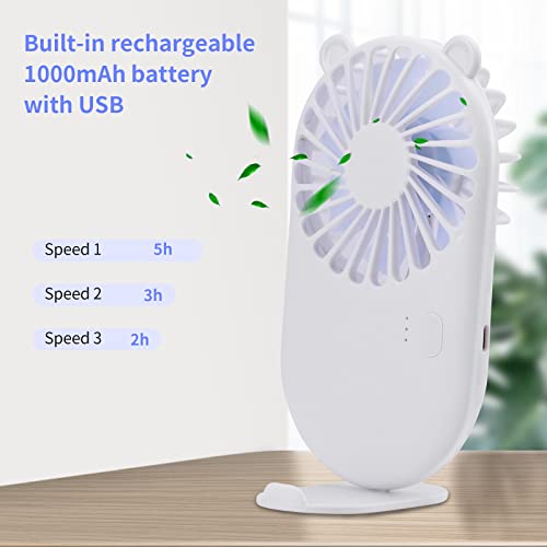 Handheld Mini USB Fan, Portable USB Pocket Fan Rechargeable with Holder, 3 Speeds Adjustable Design suitable for Kids Girls Women Men Indoor Outdoor Travelling