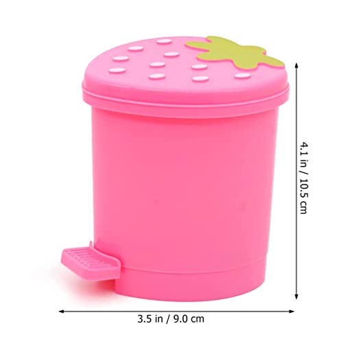 NUOBESTY Mini Desktop Wastebasket with Lid Small Strawberry Countertop Trash Can Tiny Plastic Garbage Bin for Office Bathroom Bedroom Makeup Waste Pink