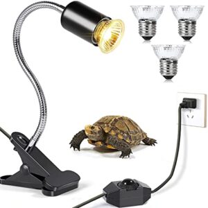 Reptile Heat Lamp, Basking Spot Lamp, UVA UVB Reptile Light Fixture with 360° Rotatable Clips and Dimmable Switch for Aquarium Turtle Lizard Snake Chameleons Amphibians (1 Fixture+3 Bulbs, 25/50/75W)