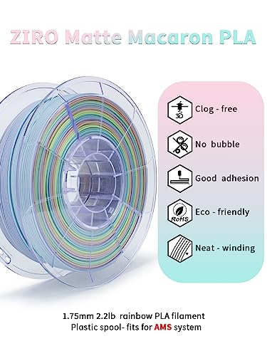 ZIRO 3D Printer Filament,Matte PLA Filament 1.75mm,Multicolor Rainbow PLA Filament,1KG/2.2lb,Macaron