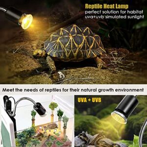 Reptile Heat Lamp, Basking Spot Lamp, UVA UVB Reptile Light Fixture with 360° Rotatable Clips and Dimmable Switch for Aquarium Turtle Lizard Snake Chameleons Amphibians (1 Fixture+3 Bulbs, 25/50/75W)