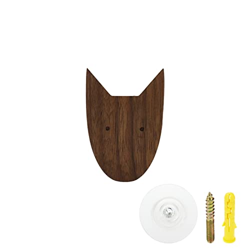 Tsnamay 4 Pack Animal Wood Wall Hooks, Black Walnut Unfinished Solid Wood Coat Hooks Wall Mounted for Hanging Bathroom Towels Clothes Hanger，Pattern Rabbit Cat Dog Fox