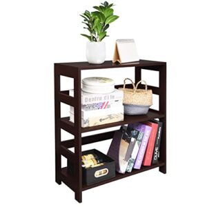 small bookshelf for small spaces, 3 tier book shelf organizer, wooden narrow bookcase, short bookshelf for bedroom, living room, home, office (25" w x 11" d x 29" h, dark brown)