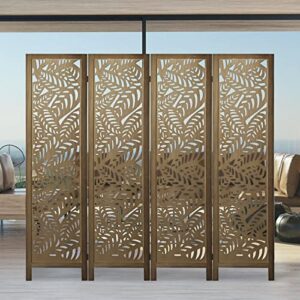 acendside 4 panel room divider, room dividers and folding privacy screens, decorative wood room divider wall with leaves cutout design for bedroom home office (gold)