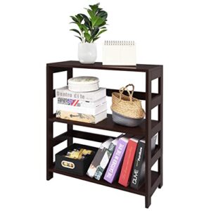 Small Bookshelf for Small Spaces, 3 Tier Book Shelf Organizer, Wooden Narrow Bookcase, Short Bookshelf for Bedroom, Living Room, Home, Office (25" W x 11" D x 29" H, Dark Brown)