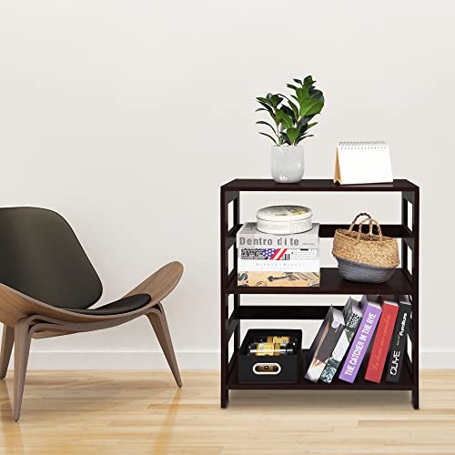 Small Bookshelf for Small Spaces, 3 Tier Book Shelf Organizer, Wooden Narrow Bookcase, Short Bookshelf for Bedroom, Living Room, Home, Office (25" W x 11" D x 29" H, Dark Brown)