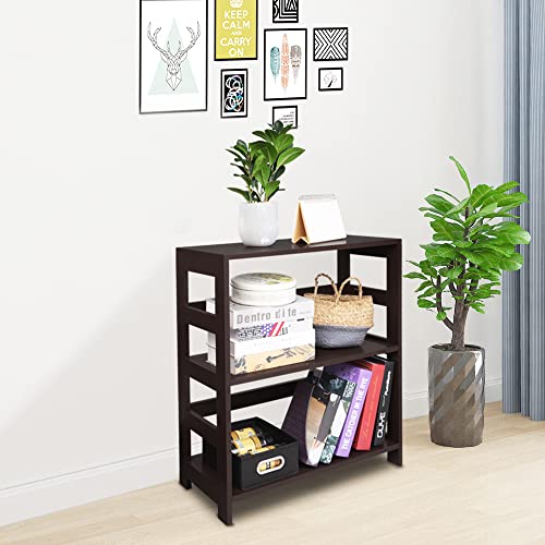 Small Bookshelf for Small Spaces, 3 Tier Book Shelf Organizer, Wooden Narrow Bookcase, Short Bookshelf for Bedroom, Living Room, Home, Office (25" W x 11" D x 29" H, Dark Brown)