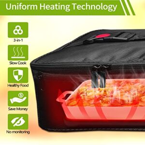 Portable Oven, 12V 24V 110V Car Food Warmer Portable Personal Mini Oven Electric Heated Lunch Box for Meals Reheating & Raw Food Cooking for Road Trip/Camping/Picnic/Family Gathering(Black)