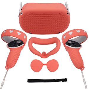 rotomoon vr lovely heart silicone protector cover set compatible with oculus quest 2, anti-throw/leakage controller grip for oculus quest 2 accessories kit