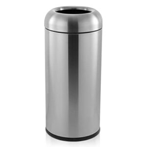 wichemi trash can outdoor indoor garbage enclosure, commercial trash bin with lid open top inside cabinet large garbage can stainless steel industrial waste container (silver)