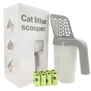 cat litter scoop with bag holder, integrated detachable deep cat litter shovel with poop sifting and 120 litter bags