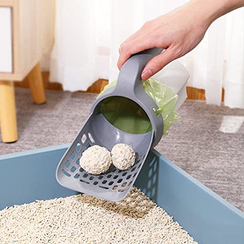 Cat Litter Scoop with Bag Holder, Integrated Detachable Deep Cat Litter Shovel with Poop Sifting and 120 Litter Bags