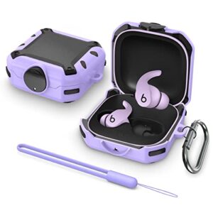 [with lock] case cover for beats fit pro case 2021, shock-absorbing protective pc+tpu security lock cases compatible with beats fit pro with keychain/lanyard/cleaning brush (purple)