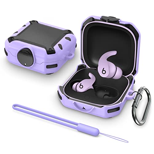 [with Lock] Case Cover for Beats Fit Pro Case 2021, Shock-Absorbing Protective PC+TPU Security Lock Cases Compatible with Beats Fit Pro with Keychain/Lanyard/Cleaning Brush (Purple)