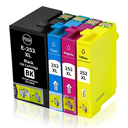 Remanufactured Ink Cartridge Replacement for Epson 252XL T252XL to use with Workforce WF-7620 WF-7710 WF-3640 WF-3630 WF-3620 WF-7610 WF-7110 Printer, 4 Pack (Large Black, Cyan, Magenta, Yellow) (4)