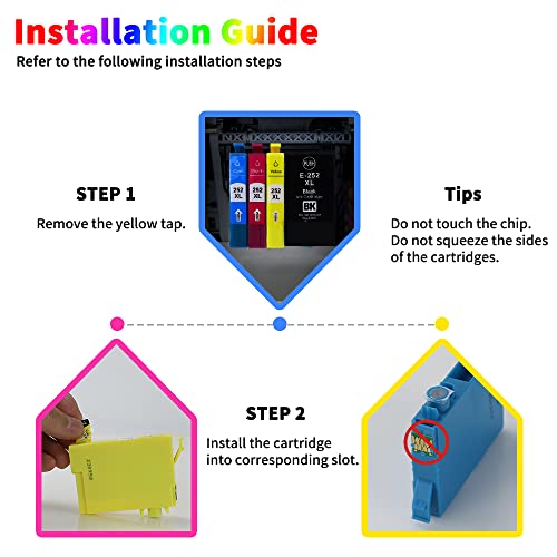 Remanufactured Ink Cartridge Replacement for Epson 252XL T252XL to use with Workforce WF-7620 WF-7710 WF-3640 WF-3630 WF-3620 WF-7610 WF-7110 Printer, 4 Pack (Large Black, Cyan, Magenta, Yellow) (4)