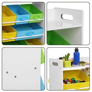 SONGMICS,Organizer and storage bins, Kid’s toy storage Unit with 9 Removable Non-Woven Fabric, Top Book Shelf, for Nursery Playroom, White UGKR31WT