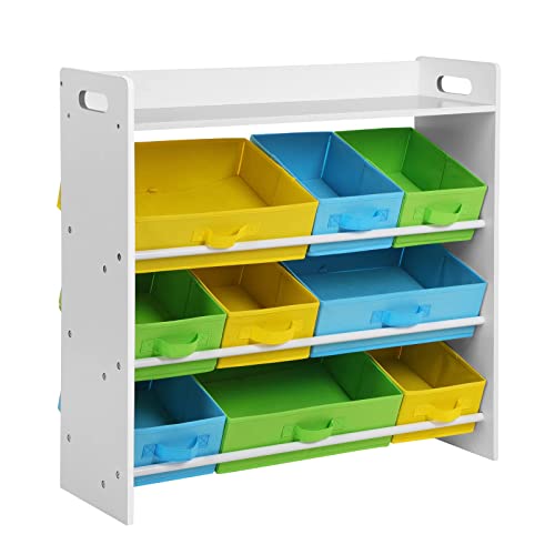 SONGMICS,Organizer and storage bins, Kid’s toy storage Unit with 9 Removable Non-Woven Fabric, Top Book Shelf, for Nursery Playroom, White UGKR31WT