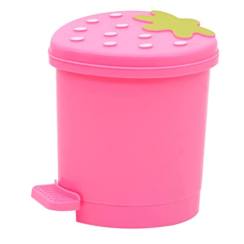 DOITOOL Mini Heart Desktop Trash Can: Push Type Strawberry Wastebasket Small Paper Tabletop Garbage Bin with Swing Lid Countertop Trash Container for Office Home Pink