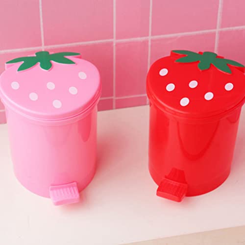 DOITOOL Mini Heart Desktop Trash Can: Push Type Strawberry Wastebasket Small Paper Tabletop Garbage Bin with Swing Lid Countertop Trash Container for Office Home Pink