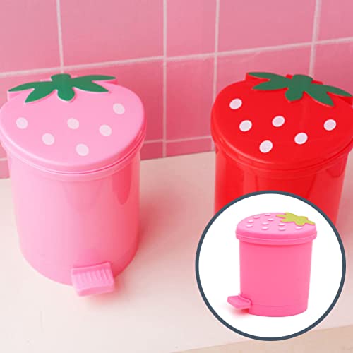 DOITOOL Mini Heart Desktop Trash Can: Push Type Strawberry Wastebasket Small Paper Tabletop Garbage Bin with Swing Lid Countertop Trash Container for Office Home Pink