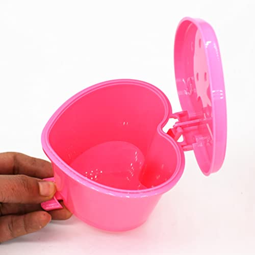 DOITOOL Mini Heart Desktop Trash Can: Push Type Strawberry Wastebasket Small Paper Tabletop Garbage Bin with Swing Lid Countertop Trash Container for Office Home Pink