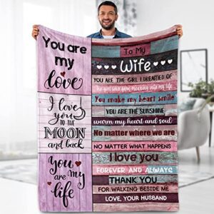 aimego birthday gifts for wife throw blanket, mothers day wife anniversary day gifts from husband, romantic wife gift ideas for her, gifts for women flannel lightweight blanket to my wife