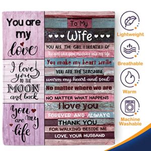 Aimego Birthday Gifts for Wife Throw Blanket, Mothers Day Wife Anniversary Day Gifts from Husband, Romantic Wife Gift Ideas for Her, Gifts for Women Flannel Lightweight Blanket to My Wife