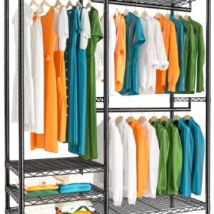 Raybee 77" H Clothes Rack Heavy Duty 705 LBS Capacity Metal Clothing Racks for Hanging Clothes Rack Heavy Duty Adjustable & Portabke Closet Garment Rack 45.3" W X 16.7" D X 77" H Balck