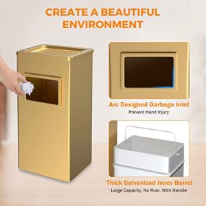 BEAMNOVA Trash Can Indoor Outdoor Black Stainless Steel Commercial Garbage Can Industrial Garbage Enclosure Inside Cabinet with Lid Waste Container, Gold Color, 31 * 25 * 61 cm / 12.2 * 9.8 * 24 in