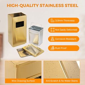 BEAMNOVA Trash Can Indoor Outdoor Black Stainless Steel Commercial Garbage Can Industrial Garbage Enclosure Inside Cabinet with Lid Waste Container, Gold Color, 31 * 25 * 61 cm / 12.2 * 9.8 * 24 in