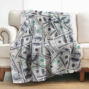 levens money throw blanket gifts for women girls boys, 100 dollar bill print decor for couch bed sofa travelling camping, birthday christmas soft cozy lightweight blankets for kids adults 50"x60"