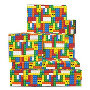 central 23 colorful wrapping paper - lego - 6 sheets of gift wrap - birthday wrapping paper for kids - building blocks with faces - boys and girls - comes with fun stickers