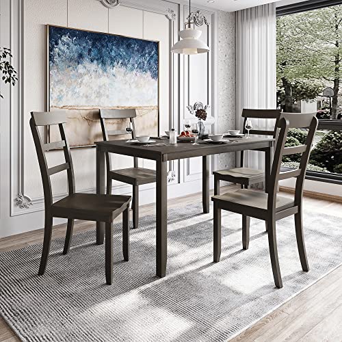 GLORHOME 5 Piece Kitchen Dining Set for 4, Farmhouse Style Rectangular Wood Table and Chairs for Family, Veneer Gray