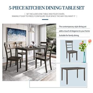 GLORHOME 5 Piece Kitchen Dining Set for 4, Farmhouse Style Rectangular Wood Table and Chairs for Family, Veneer Gray