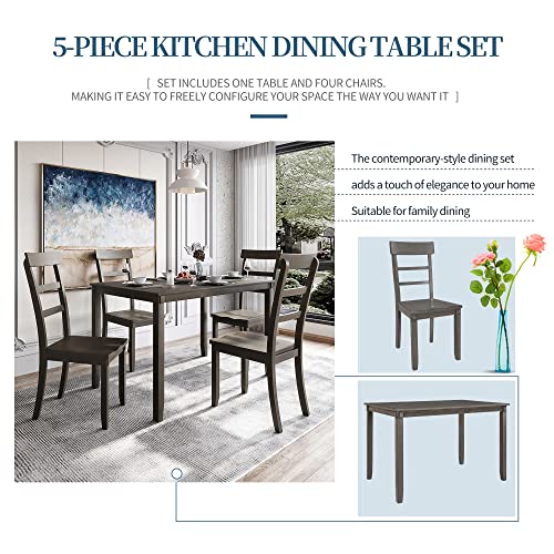 GLORHOME 5 Piece Kitchen Dining Set for 4, Farmhouse Style Rectangular Wood Table and Chairs for Family, Veneer Gray