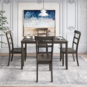 GLORHOME 5 Piece Kitchen Dining Set for 4, Farmhouse Style Rectangular Wood Table and Chairs for Family, Veneer Gray