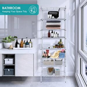 8 Tier Tall Wire Shelving Unit, Adjustable Wire Shelves with NSF Certified, Narrow Metal Storage Rack Shelf Unit for Kitchen, Laundry, Bathroom (13.8" D x 23.6" W x 71" H, Chrome)