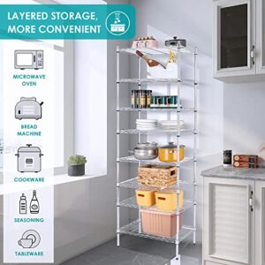 8 Tier Tall Wire Shelving Unit, Adjustable Wire Shelves with NSF Certified, Narrow Metal Storage Rack Shelf Unit for Kitchen, Laundry, Bathroom (13.8" D x 23.6" W x 71" H, Chrome)