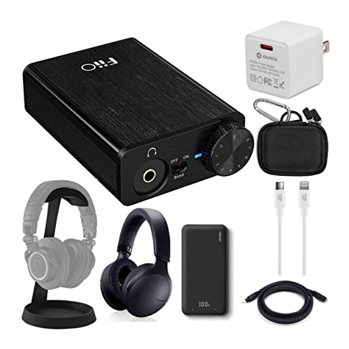 FiiO E10K-Type-C USB DAC and Headphone Amplifier Bundle with USB Wall Plug, Lightning Cable (6-Feet, White), and 3.5mm Stereo Male to 3.5mm Stereo Female Cable (Black) (4 Items)