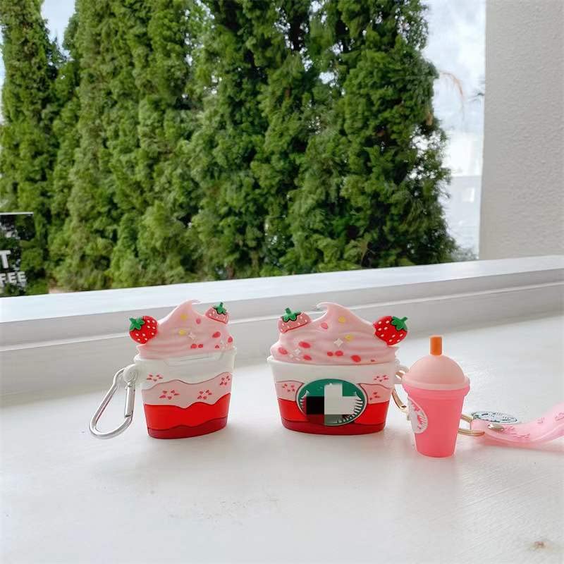 for Air pod 3 3rd Generation Case, Cute 3D Lovely Unique Cartoon for Air pod 3 Silicone Cover Fun Funny Cool Design Fashion Cases for Boys Girls Kids Teen for Air pod 3 (2021) (Strawberry Cup)