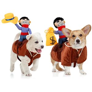 2 pieces cowboy rider dog costume knight style doll hat and money bag funny saddle pet costume for halloween day pet carrying costume role play dog halloween party cosplay apparel (m)