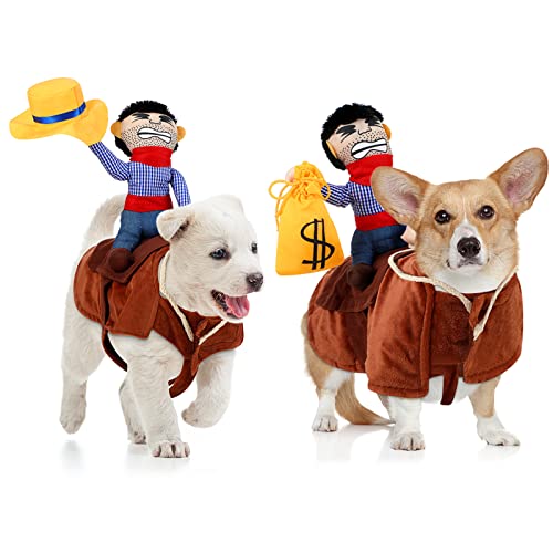 2 Pieces Cowboy Rider Dog Costume Knight Style Doll Hat and Money Bag Funny Saddle Pet Costume for Halloween Day Pet Carrying Costume Role Play Dog Halloween Party Cosplay Apparel (M)