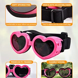 Suxible Dog Goggles Small Breed Dog Sunglasses, UV Protection Heart Shape Dog Sunglasses with Adjustable Strap, Waterproof Goggles for Dogs Doggy Pet Puppy Sun Glasses Doggie Windproof Glasses-Pink